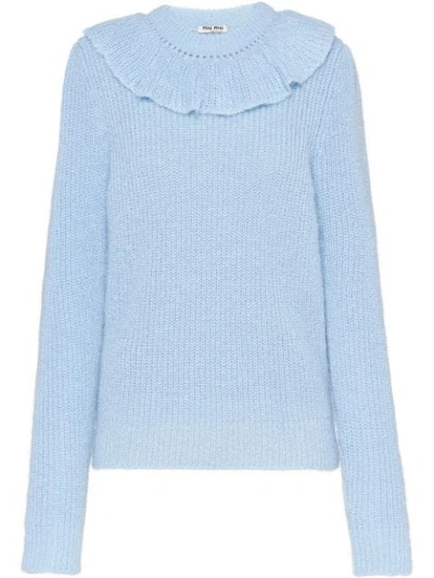 Shop Miu Miu Ruffle Knitted Sweater In Blue