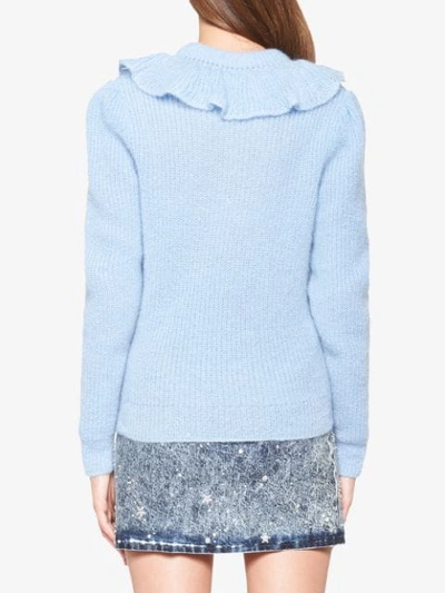 Shop Miu Miu Ruffle Knitted Sweater In Blue