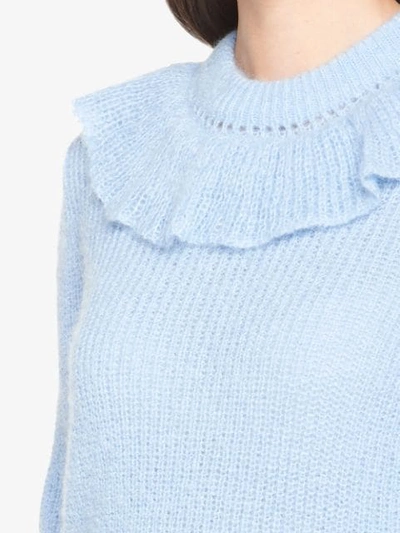 Shop Miu Miu Ruffle Knitted Sweater In Blue