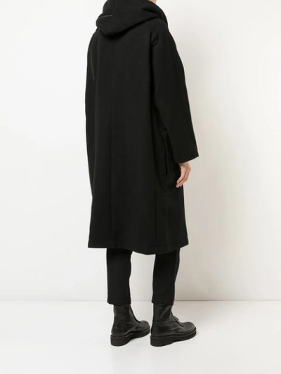 Shop Yohji Yamamoto Hooded Double Breasted Coat - Black