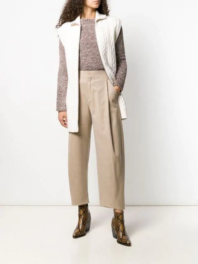 Shop Chloé Cable Knit Sleeveless Cardigan In Neutrals