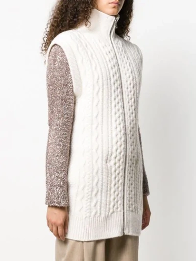 CHLOÉ CABLE KNIT SLEEVELESS CARDIGAN - 大地色