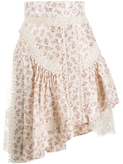 Shop Zimmermann Floral Asymmetric Skirt In Neutrals