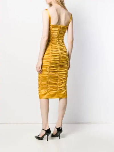 Shop Dolce & Gabbana Ruched Bustier Bodycon Dress In Yellow