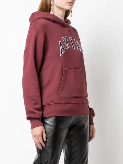 Shop Amiri College Logo Embroidered Hoodie In Red ,black