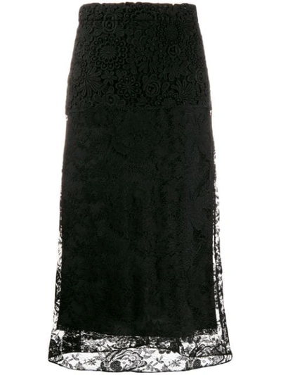 Shop Prada Lace Midi Skirt In Black