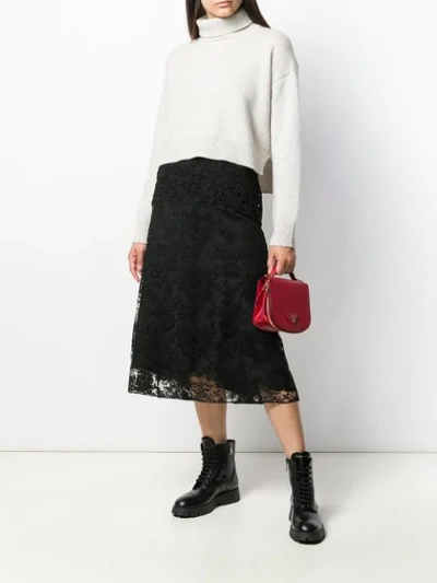 Shop Prada Lace Midi Skirt In Black