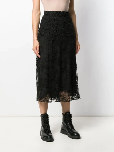 Shop Prada Lace Midi Skirt In Black