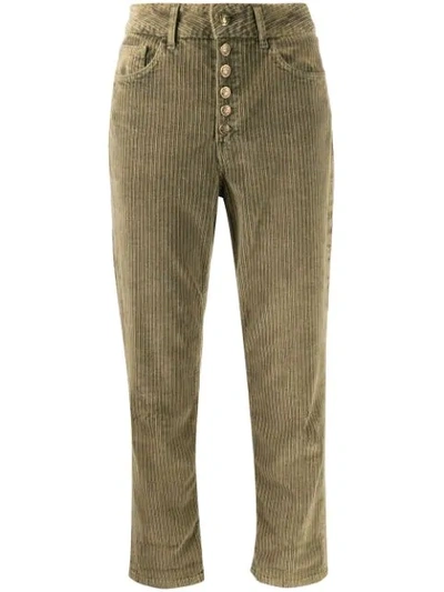 Shop Dondup Cropped Corduroy Trousers In 640 Verde