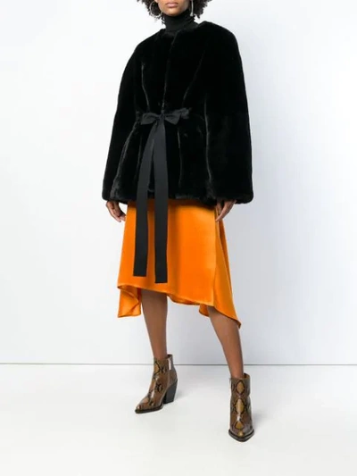 Shop Lanvin Faux Fur Belted Jacket In Black
