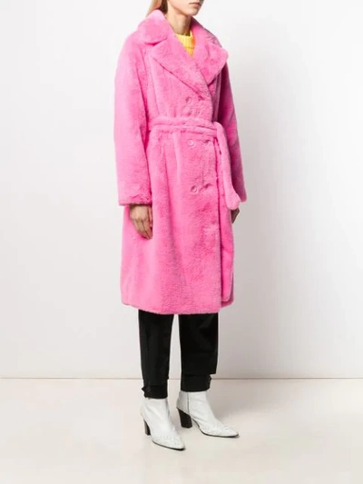 Shop Stand Studio Belted Double-breasted Coat In Pink