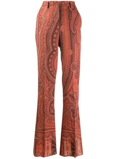 Shop Etro High-waisted Paisley Trousers In Orange