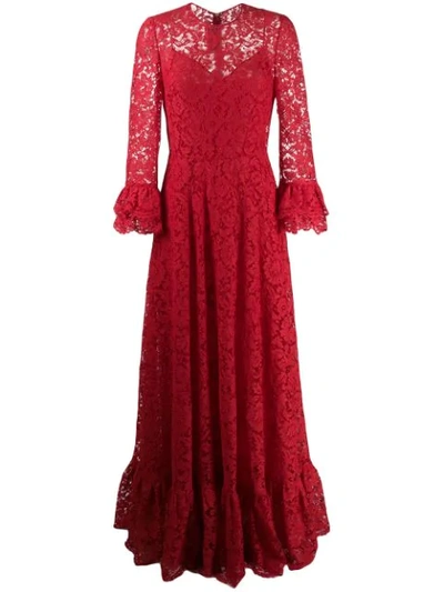 Shop Valentino Ruffled Lace Dress In Red