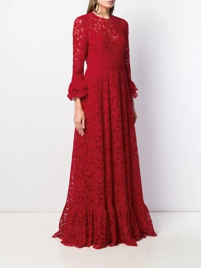 Shop Valentino Ruffled Lace Dress In Red