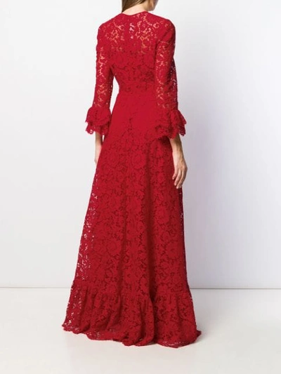 Shop Valentino Ruffled Lace Dress In Red