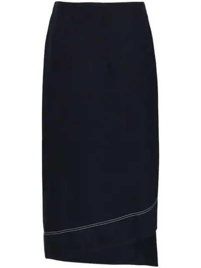 Shop Jil Sander Asymmetric Midi Wool Skirt In Blue