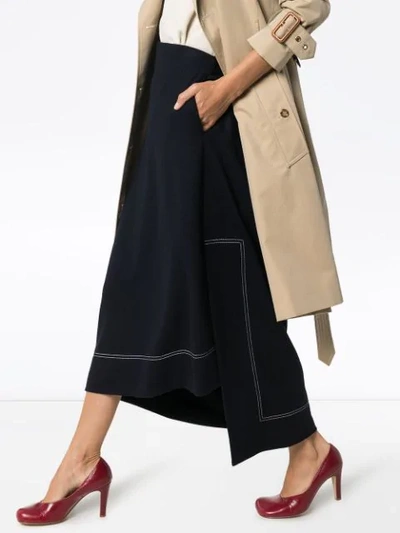 Shop Jil Sander Asymmetric Midi Wool Skirt In Blue