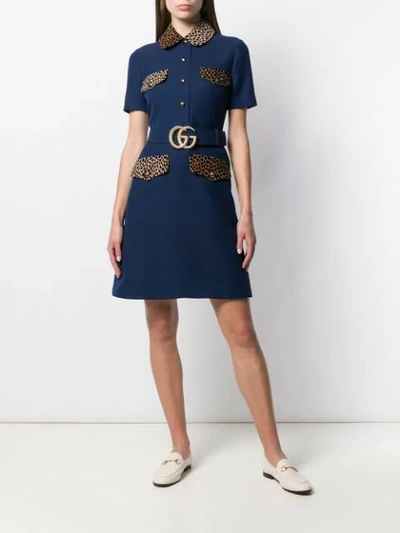 Shop Gucci Gg Belt Short Dress In Blue