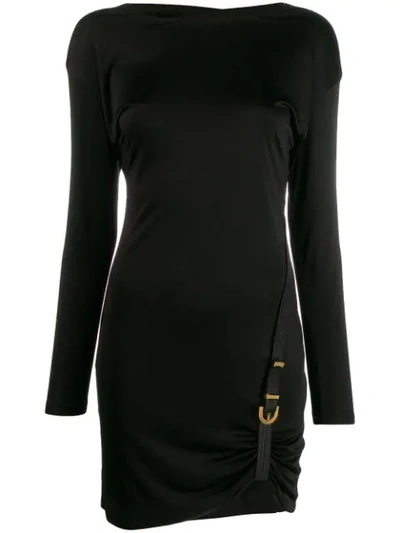 Shop Versace Buckle Detail Dress In Black