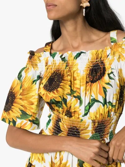 Shop Dolce & Gabbana Sunflower Print Off-the-shoulder Dress In Multicolour
