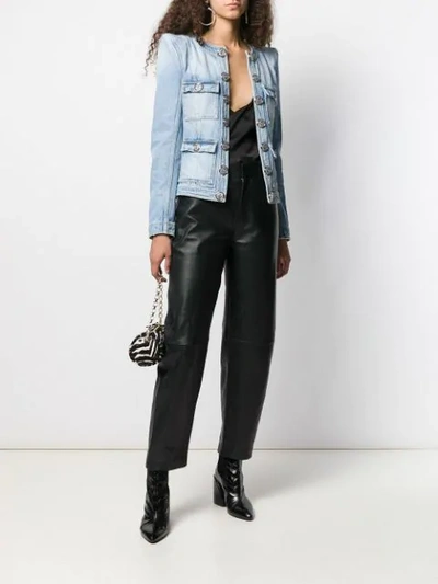 Shop Balmain Diamond Quilted Denim Jacket In Blue