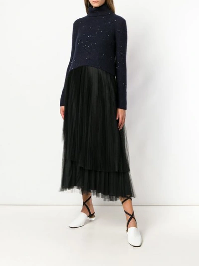 Shop Fabiana Filippi Contrast Material Sweater Dress In Blue