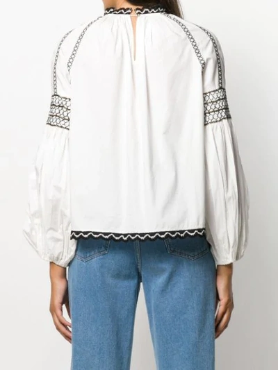 Shop Ulla Johnson Long Sleeve Embroidered Blouse In White
