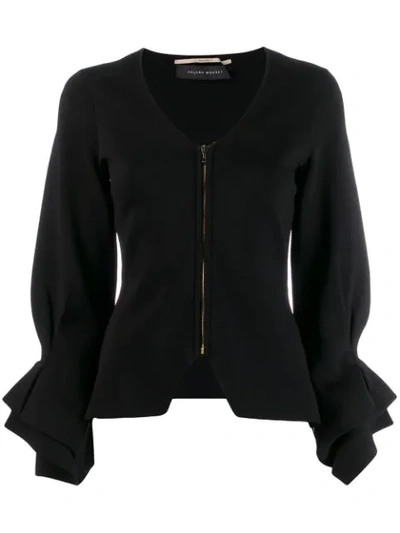 Shop Roland Mouret Ruffle Sleeve Fitted Jacket In Black