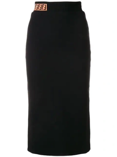 Shop Fendi Knitted Midi Skirt In Black