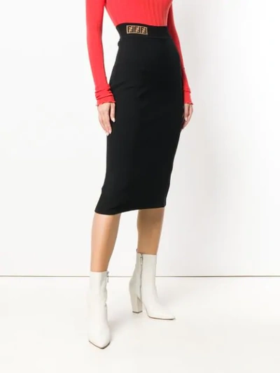 Shop Fendi Knitted Midi Skirt In Black