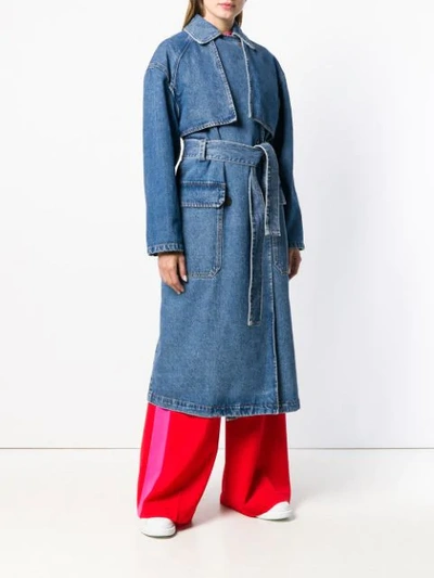 Shop Msgm Double Breasted Denim Trench Coat In Blue
