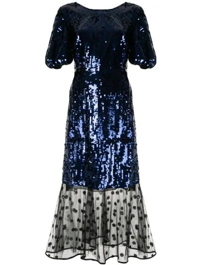 Shop Markus Lupfer Sequin Mesh Panel Dress In Blue