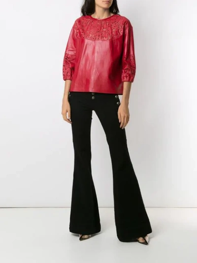 Shop Andrea Bogosian Cut Out Pattern Leather Blouse In Red