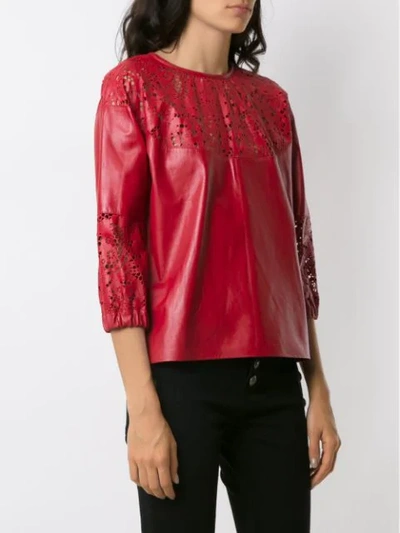 Shop Andrea Bogosian Cut Out Pattern Leather Blouse In Red