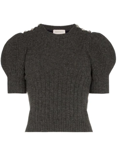 Shop Alexander Mcqueen Puff Sleeve Knitted Top In Grey