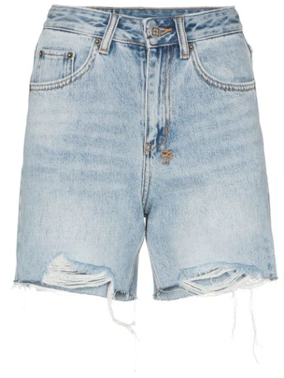 Shop Ksubi X Kendall Jenner Distressed Denim Shorts In Blue