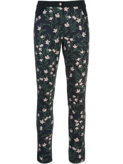 Shop Nicole Miller Floral Print Slim-fit Jeans In Black