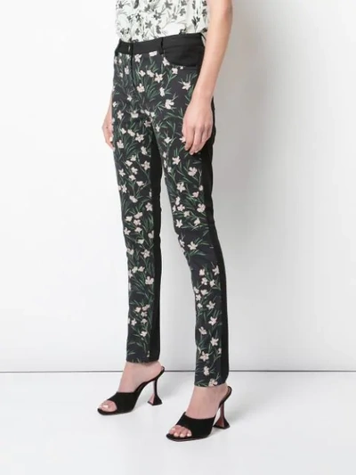 Shop Nicole Miller Floral Print Slim-fit Jeans In Black