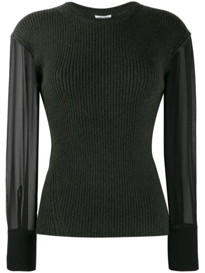 Shop Kenzo Contrast Sleeve Knitted Top In Green