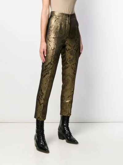 Shop Etro Metallic Finish Trousers In Gold