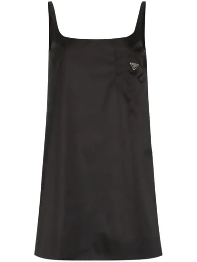 Shop Prada Triangle Logo Mini Dress In Black