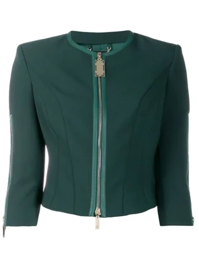 Shop Elisabetta Franchi Cropped Fitted Jacket In Green