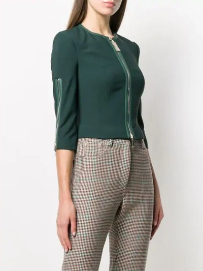 Shop Elisabetta Franchi Cropped Fitted Jacket In Green
