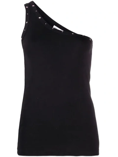 Shop Saint Laurent Studded One Shoulder Top In Black