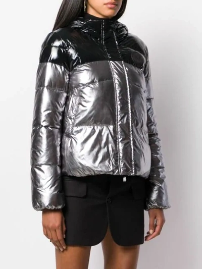 Shop Pinko Hooded Padded Jacket In Silver
