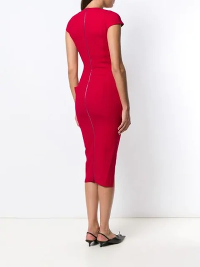 Shop Victoria Beckham Curve Hem Fitted Dress In Red