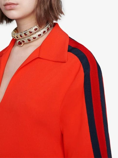 Shop Gucci Oversize Viscose Shirt With Web In 6536 Orange