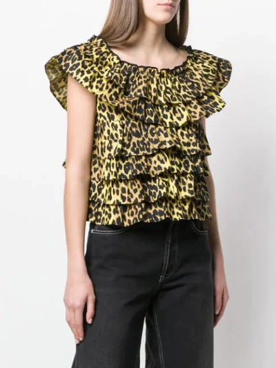 Shop Ganni Leopard Print Blouse In Yellow