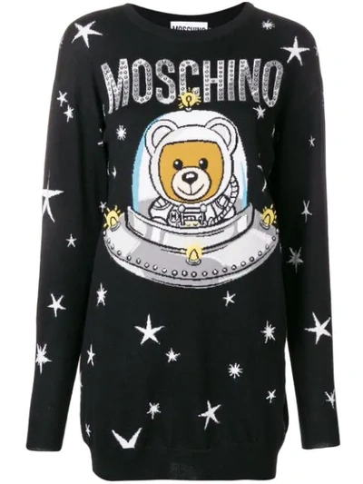 Shop Moschino Toy Bear Knit Dress In 1555 Black