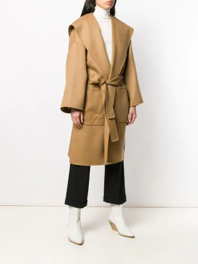 Shop Loewe Belted Wrap Coat In Brown